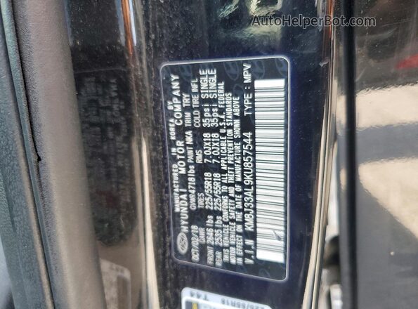 KM8J33AL9KU857544 2019 HYUNDAI TUCSON Черный Панорамный вид салона 360°