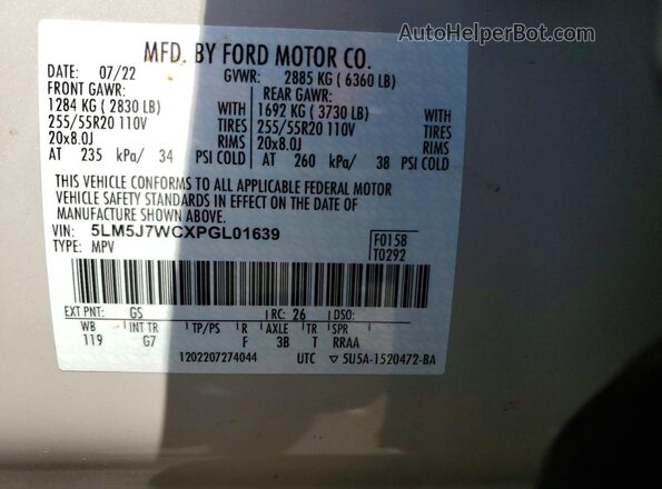 5LM5J7WCXPGL01639 2023 LINCOLN AVIATOR White Widok wnętrza 360 stopni