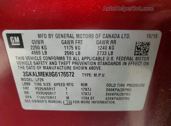 2GKALMEK8G6176572 2016 GMC TERRAIN Red 360 interior view