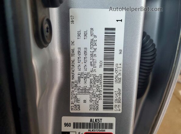 5TFBY5F13JX693668 2018 TOYOTA TUNDRA Silver Vista de la etiqueta del VIN