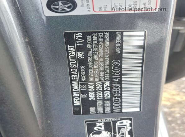 WDDZF6EB3HA160730 2017 MERCEDES-BENZ E Black Widok naklejki z numerem VIN