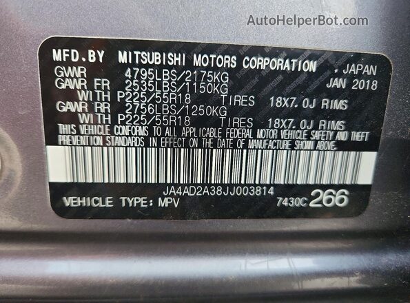 JA4AD2A38JJ003814 2018 MITSUBISHI OUTLANDER Gray სალონის 360-გრადუსიანი ხედი