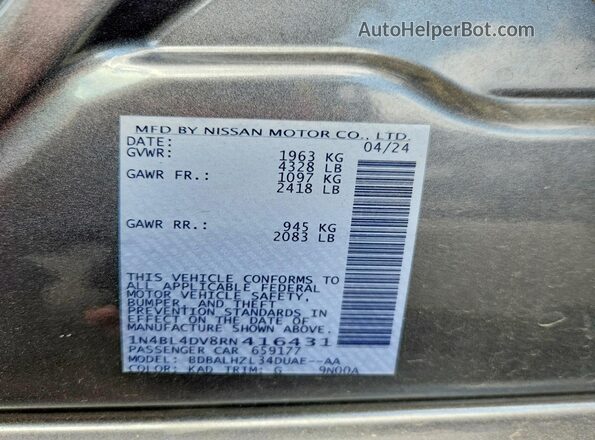 1N4BL4DV8RN416431 2024 NISSAN ALTIMA Gray Engine compartment view