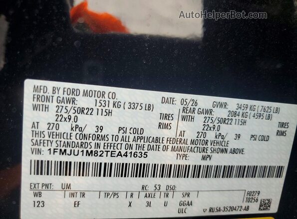 1FMJU1M82TEA41635 2026 FORD EXPEDITION Black Widok wnętrza 360 stopni