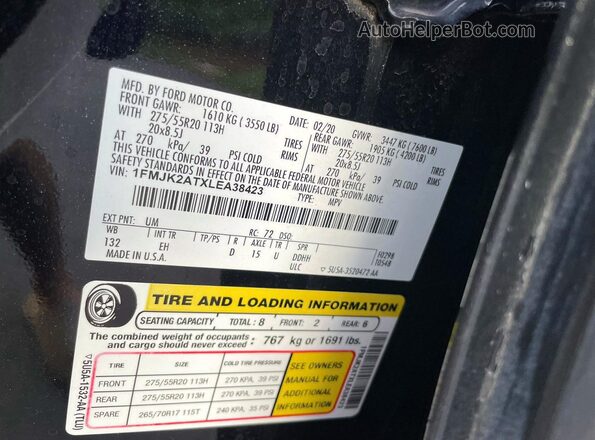 1FMJK2ATXLEA38423 2020 FORD EXPEDITION Black უკანა სავარძლების ხედი