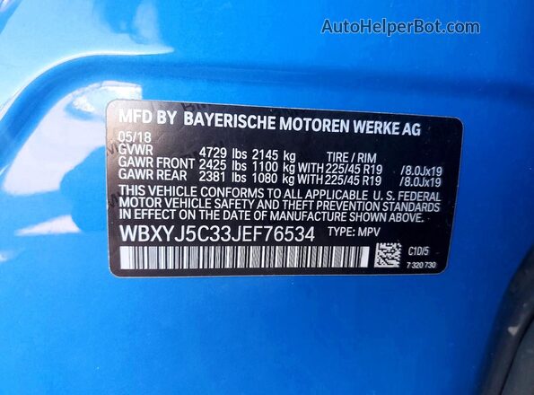 WBXYJ5C33JEF76534 2018 BMW X2 Blue Vista interior de 360 grados