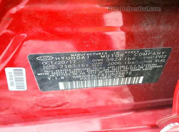 KMHD84LF4JU575872 2018 HYUNDAI ELANTRA Red Vista de la etiqueta del VIN