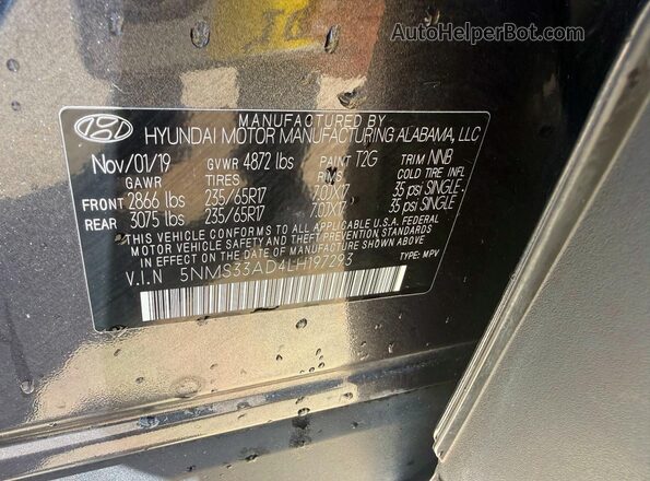 5NMS33AD4LH197293 2020 HYUNDAI SANTA Gray Սալոնի հետևի տեսք