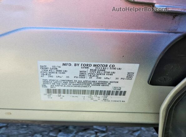 2FMPK4J93GBB24877 2016 FORD EDGE Серебряный Вид наклейки с VIN-кодом