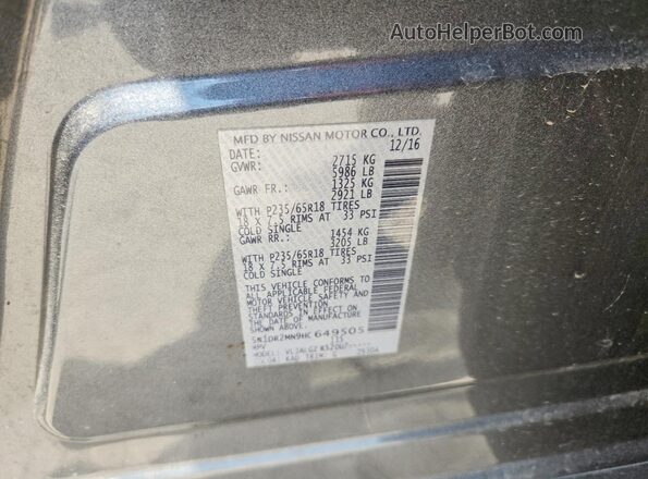 5N1DR2MN9HC649505 2017 NISSAN PATHFINDER Gray Widok naklejki z numerem VIN