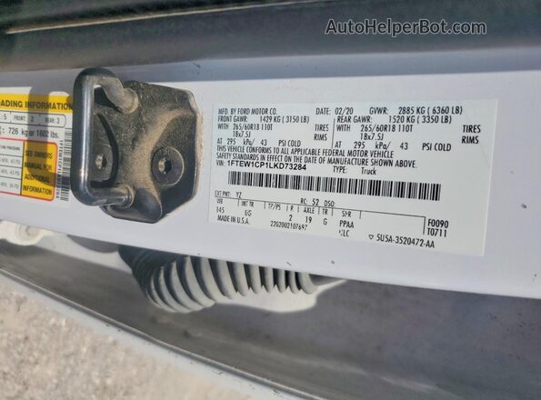 1FTEW1CP1LKD73284 2020 FORD F150 Белый Вид наклейки с VIN-кодом