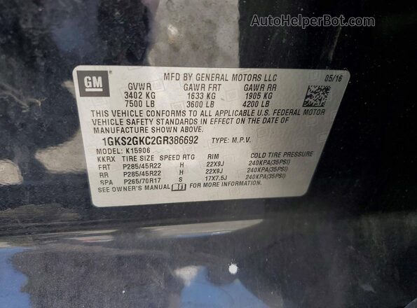 1GKS2GKC2GR386692 2016 GMC YUKON Black Սալոնի 360 աստիճան տեսք
