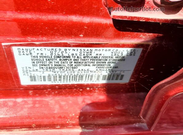 3N1AB8DV9MY307880 2021 NISSAN SENTRA Red 