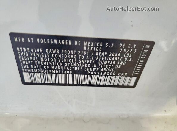 3VWBM7BU6RM012800 2024 VOLKSWAGEN JETTA White VIN კოდის სტიკერის ხედი