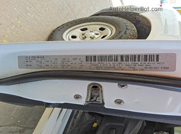 1C6RR6KT7KS633486 2019 RAM 1500 White Widok naklejki z numerem VIN