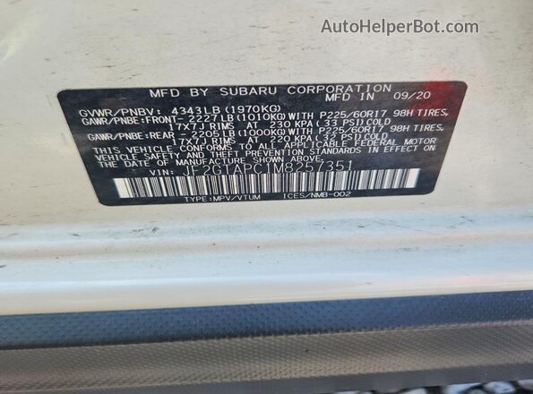 JF2GTAPC1M8257351 2021 SUBARU CROSSTREK White 360 interior view