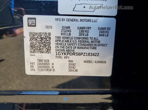 1GYKPDRS6PZ183422 2023 CADILLAC XT6 Black Սալոնի 360 աստիճան տեսք