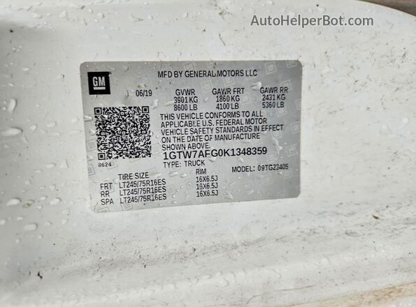 1GTW7AFG0K1348359 2019 GMC SAVANA White 360 interior view