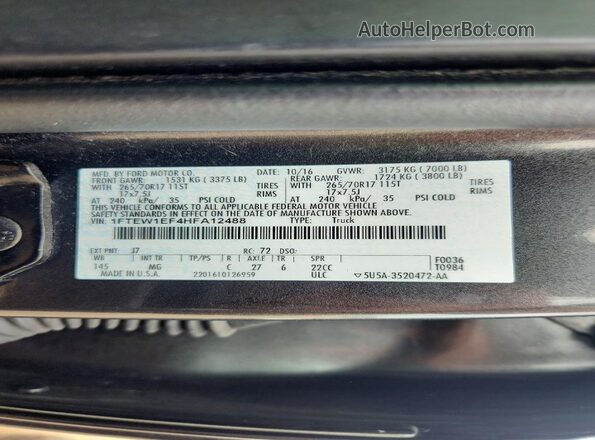 1FTEW1EF4HFA12488 2017 FORD F150 Black Вид наклейки з VIN-кодом