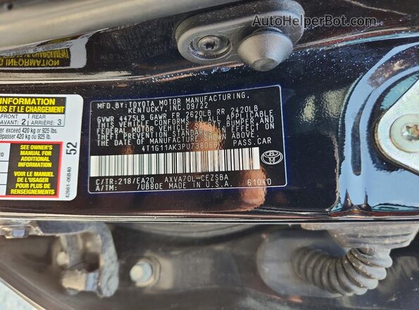 4T1G11AK3PU738066 2023 TOYOTA CAMRY Black VIN կոդի պիտակի տեսք
