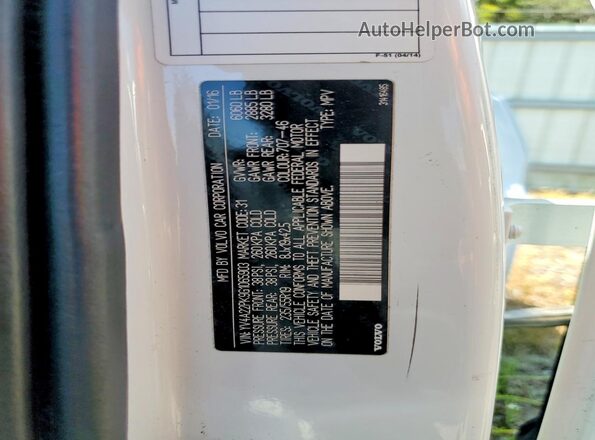YV4A22PK9G1065903 2016 VOLVO XC90 White Vista interior de 360 grados