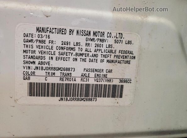 JN1BJ0RR8GM268873 2016 INFINITI QX50 Белый 