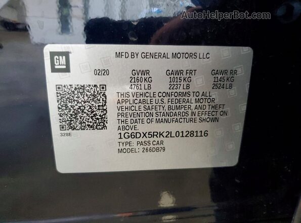 1G6DX5RK2L0128116 2020 CADILLAC CT5 Blue VIN կոդի պիտակի տեսք