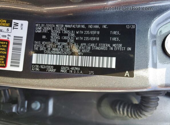 5TDGZRBH8MS528707 2021 TOYOTA HIGHLANDER Gray 360 interior view