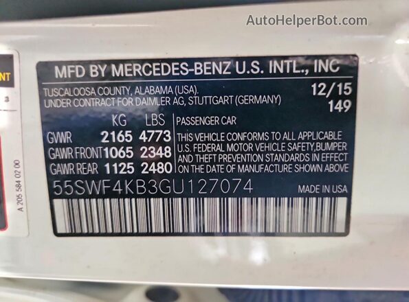 55SWF4KB3GU127074 2016 MERCEDES-BENZ C White სალონის 360-გრადუსიანი ხედი