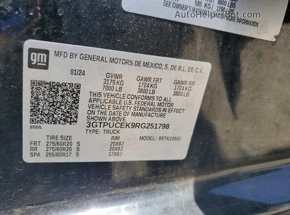 3GTPUCEK9RG251798 2024 GMC SIERRA Black Вид наклейки з VIN-кодом