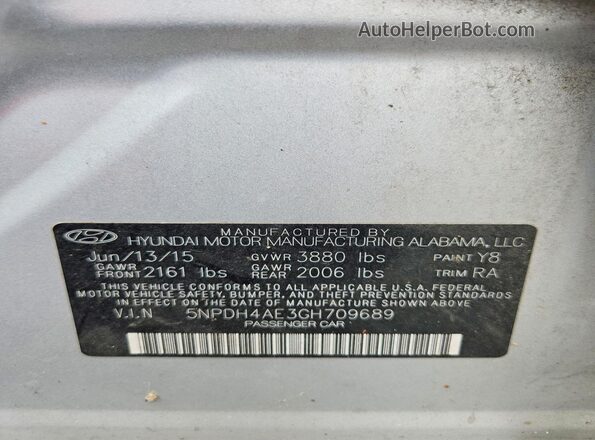 5NPDH4AE3GH709689 2016 HYUNDAI ELANTRA Серебряный Вид наклейки с VIN-кодом