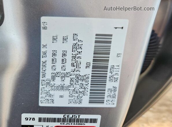 5TFDY5F14LX876671 2020 TOYOTA TUNDRA Серебряный Вид наклейки с VIN-кодом