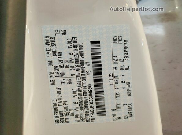 1FMCU9GX3GUA89800 2016 FORD ESCAPE White სალონის 360-გრადუსიანი ხედი