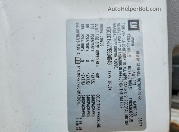 1GCEC19J77E594548 2023 CHEVROLET SILVERADO White VIN sticker view