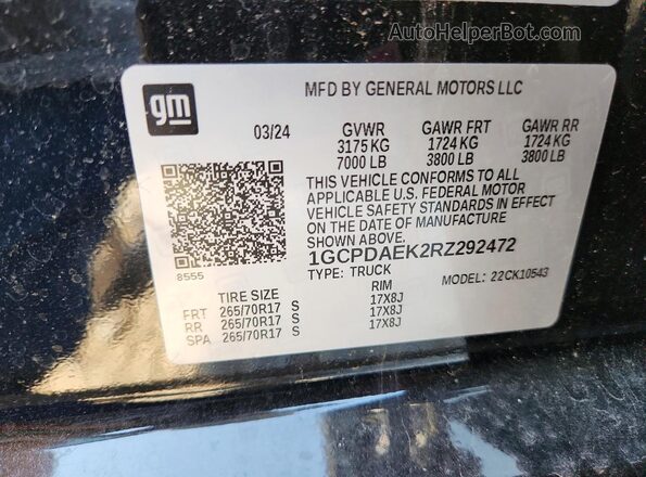 1GCPDAEK2RZ292472 2024 CHEVROLET SILVERADO Black VIN կոդի պիտակի տեսք