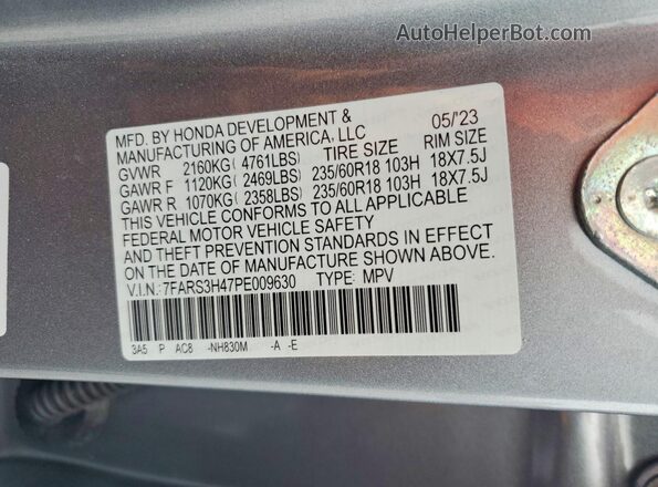 7FARS3H47PE009630 2023 HONDA CR-V Gray Widok naklejki z numerem VIN
