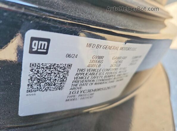 1G1YC3D40R5126778 2024 CHEVROLET CORVETTE Черный Вид наклейки с VIN-кодом