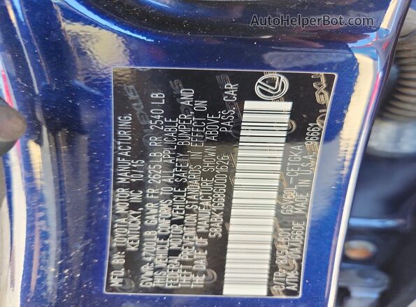 58ABK1GG8GU001626 2016 LEXUS ES Blue Widok wnętrza 360 stopni