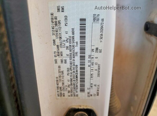 1FTEW1C5XMKE44109 2021 FORD F150 White Widok naklejki z numerem VIN