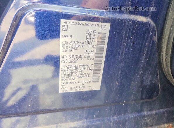 5N1DR2MM8HC639779 2017 NISSAN PATHFINDER Blue Widok wnętrza 360 stopni