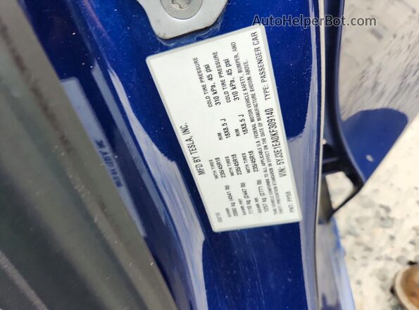 5YJ3E1EA0KF309140 2019 TESLA MODEL Blue VIN sticker view