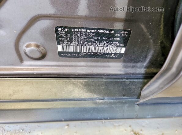 JA4AP3AU9KU028923 2019 MITSUBISHI OUTLANDER Gray 
