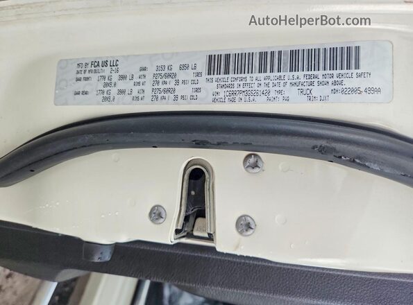 1C6RR7PM3GS261420 2016 RAM 1500 White Vista de la etiqueta del VIN