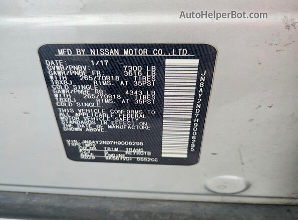JN8AY2ND7H9006295 2017 NISSAN ARMADA Silver 360 interior view