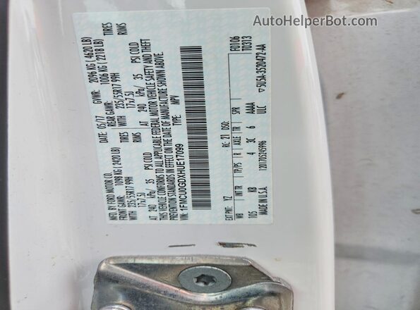 1FMCU0GDXHUE17099 2017 FORD ESCAPE White Vista interior de 360 grados