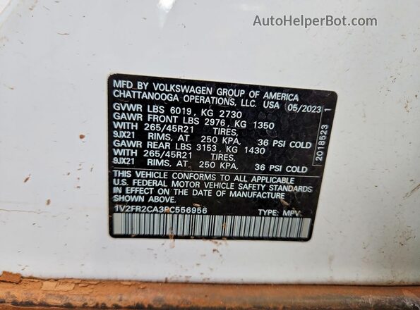 1V2FR2CA3PC556956 2023 VOLKSWAGEN ATLAS Белый Панорамный вид салона 360°