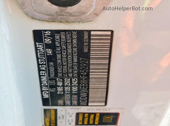 WDDWJ6EB8HF452927 2017 MERCEDES-BENZ C White Widok naklejki z numerem VIN