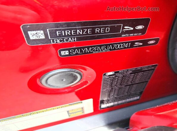 SALYM2RV6JA700241 2018 LAND ROVER RANGE Красный Панорамный вид салона 360°