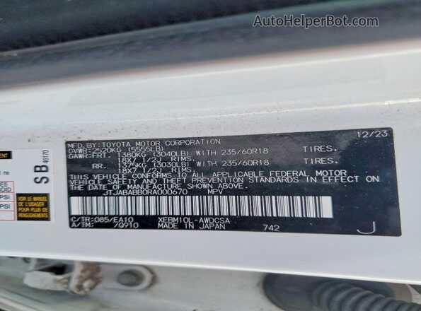 JTJABABB0RA000670 2024 LEXUS ALL OTHER White Widok wnętrza 360 stopni