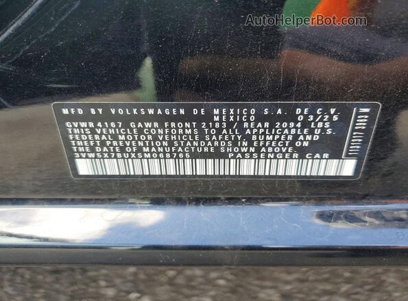 3VW5X7BUXSM068765 2025 VOLKSWAGEN JETTA Black Widok naklejki z numerem VIN